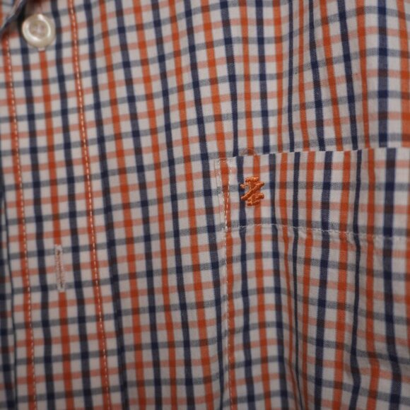 Izod Mens Orange And Blue Plaid Short Sleeve Button Down Collar Shirt Size XL - Picture 3 of 5
